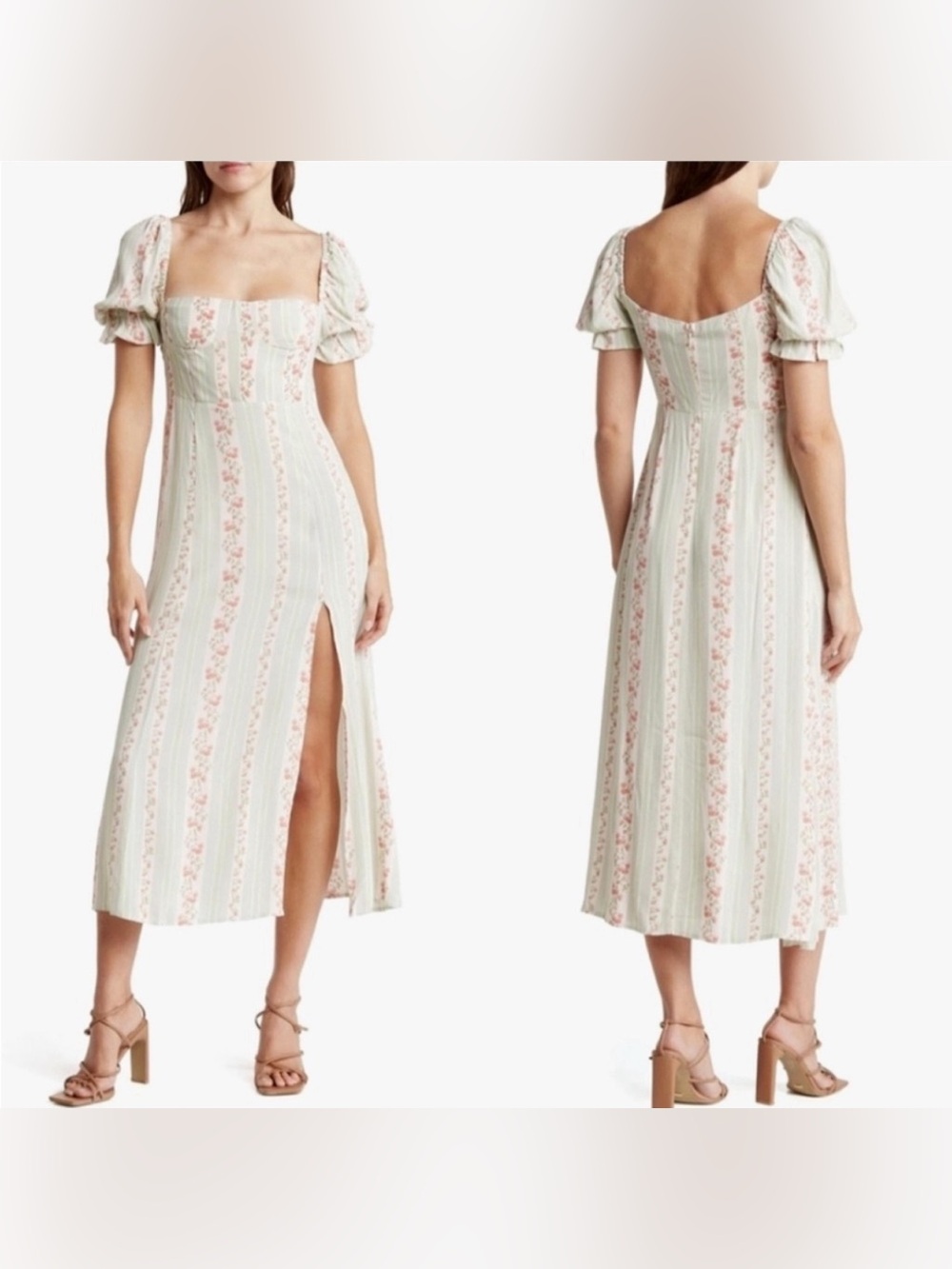 WeWoreWhat Mint and Pink Striped Floral Midi Dress